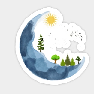 How beautiful is nature, the moon with the birds, with the sun with the trees Sticker